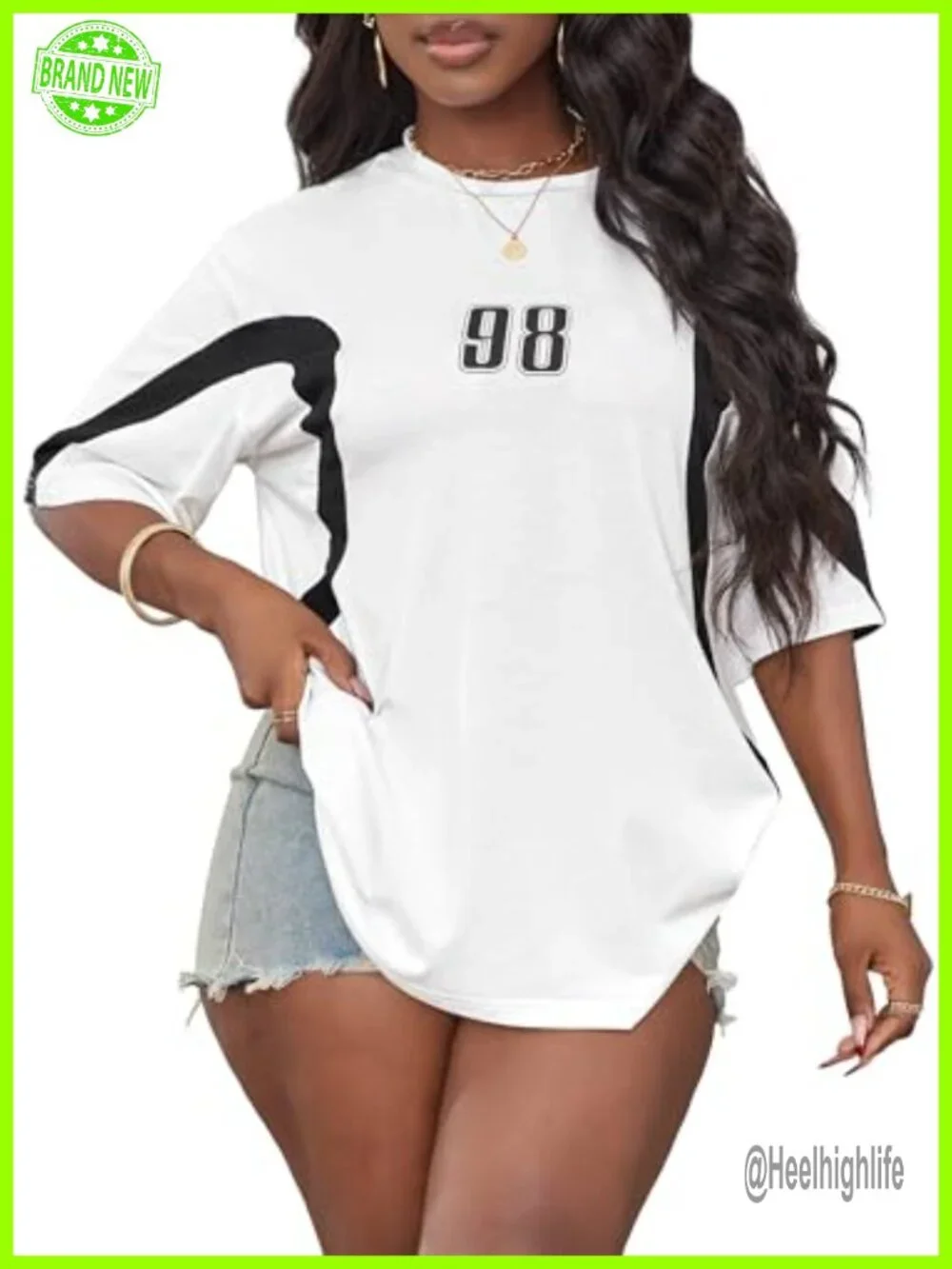 Oversized Color Block Graphic T-Shirt Half Sleeve Crew Neck Loose Fit
